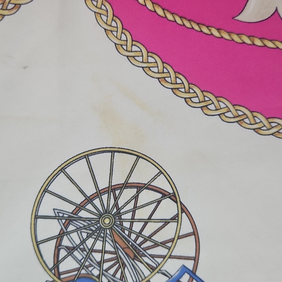 Vintage Celine Vibrant Pink and Cream Carriage Silk Scarf - Picture 7 of 13